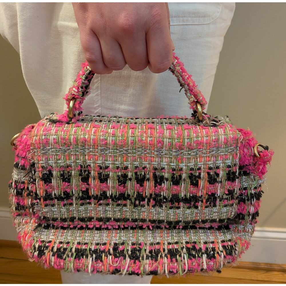 Anthropolgie Cara Clutch Multi Colored Tweed Mini Purse, Missing Chain Strap
